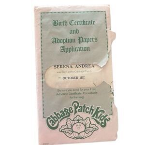 Vtg Cabbage Patch Kids Birth Certificate & Adoption Papers Serena Andrea